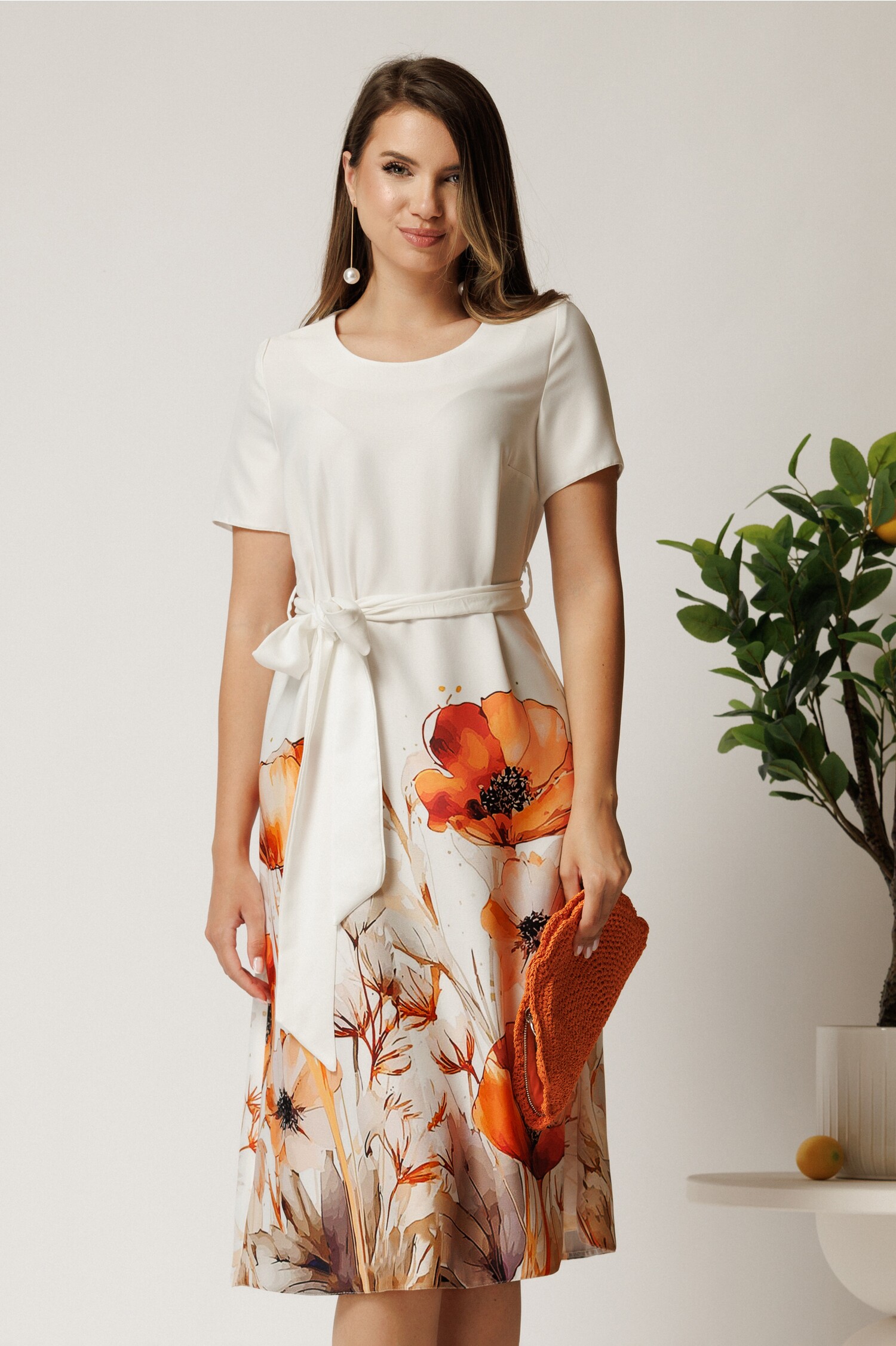Rochie Satin Midi Floral Imprimeu Elegant