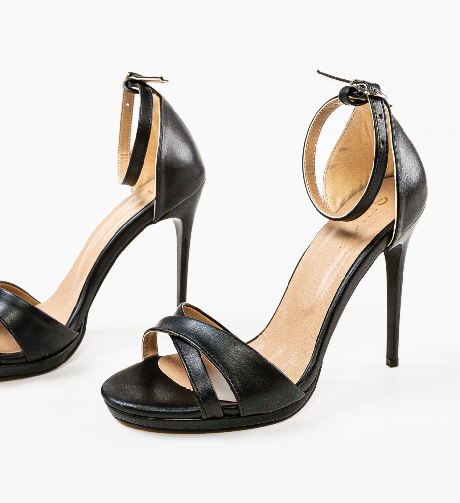 Sandale Nuda Negre Elegante cu Toc - imagine 7