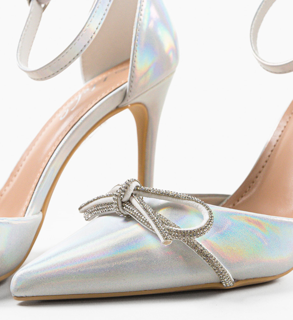 Pantofi Dama Albi Eleganți cu Toc - imagine 7