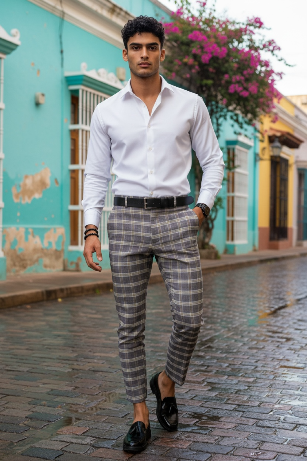 Pantaloni Bărbați Carouri Regular Fit Casual - imagine 2