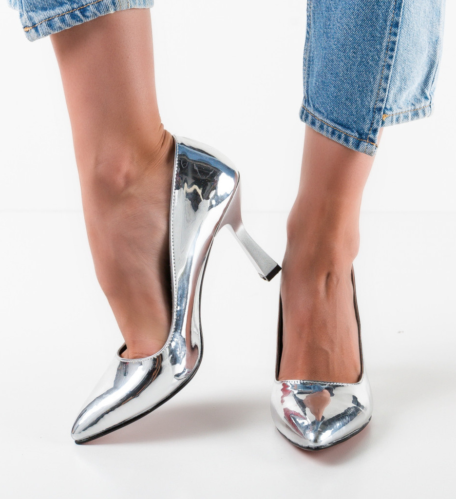 Pantofi cu Toc Hanab Argintii | Eleganță Asigurată - imagine 3
