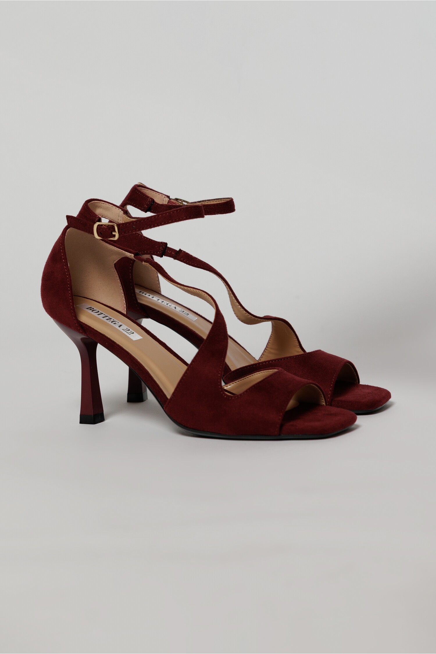 Sandale Bordo Piele Intoarsa Varf Patrat Toc 9cm