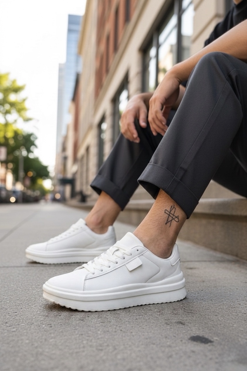 Adidași Casual Bărbați Albi - Piele Ecologică - imagine 2