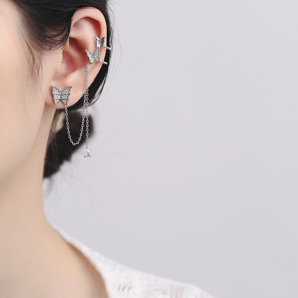 Cercei Argint Haifeng JW808 Fluture Placati Rodiu - imagine 2