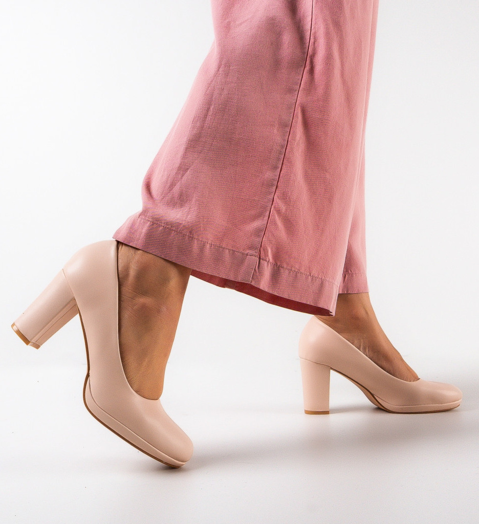 Pantofi dama Izpo Bej eleganți cu toc - imagine 3