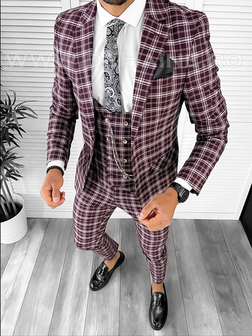 Costum Barbati Slim Fit Grena Carouri Elegant