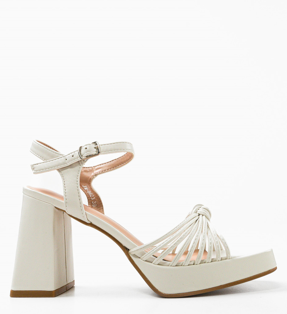 Sandale Dama Reed Albe cu Toc Elegant - imagine 5