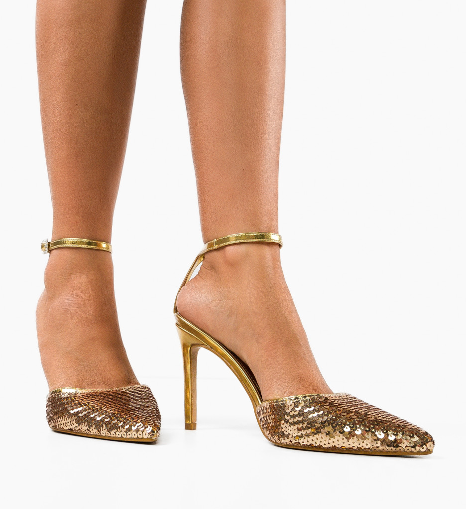 Pantofi Dama Zhelimi Aurii cu Toc Eleganti