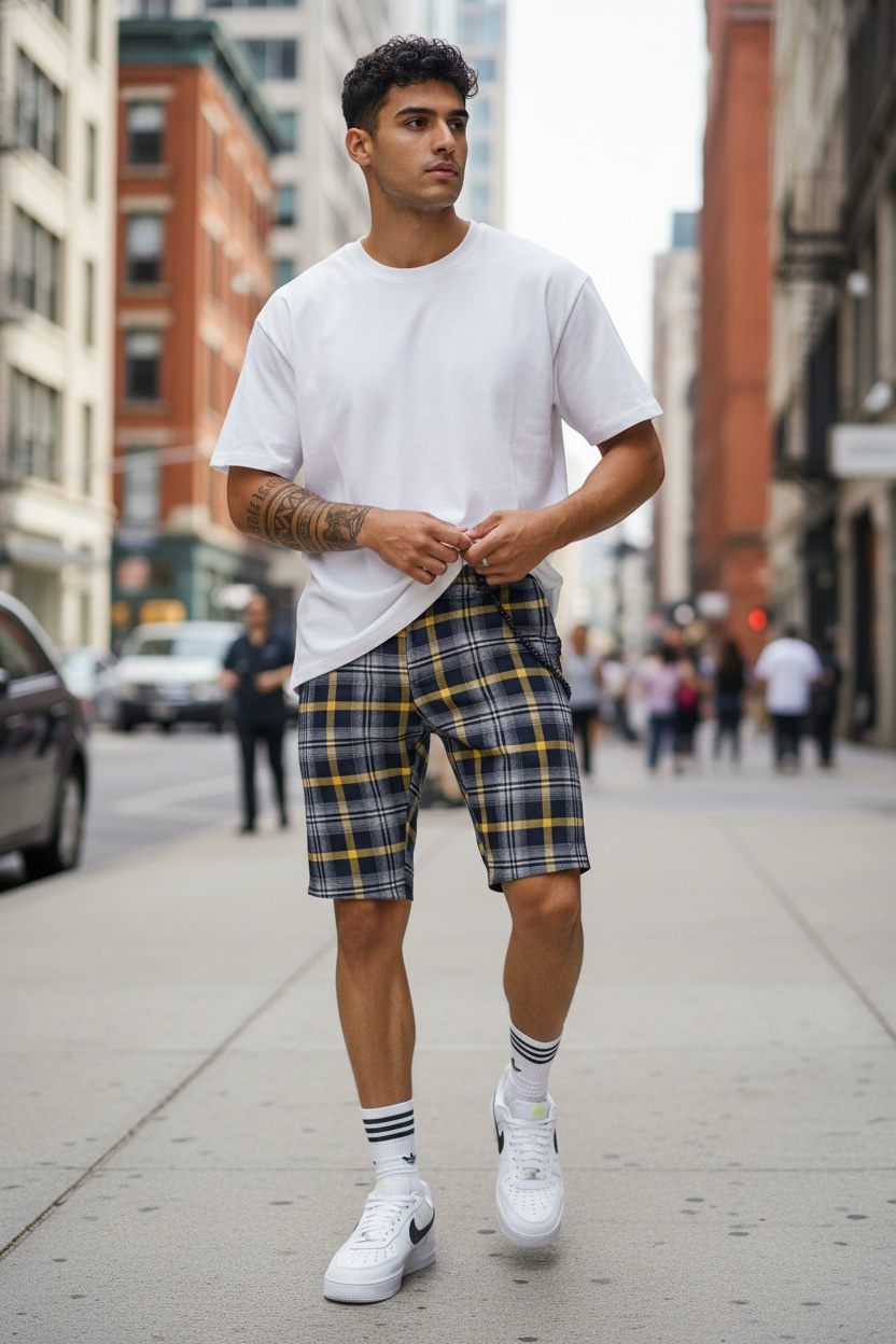 Pantaloni Scurți Carouri Stil Casual Modern - imagine 2