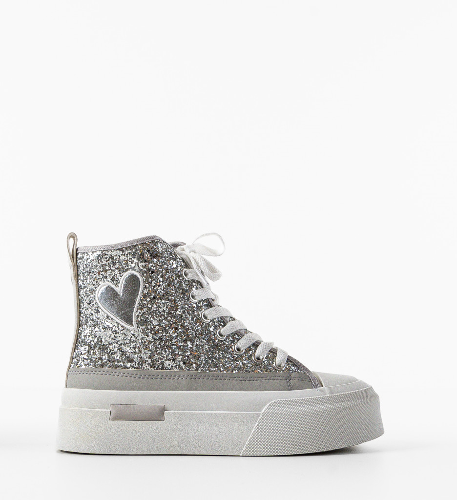 Sneakers Cuore Argintii Dama - Confort si Stil - imagine 4