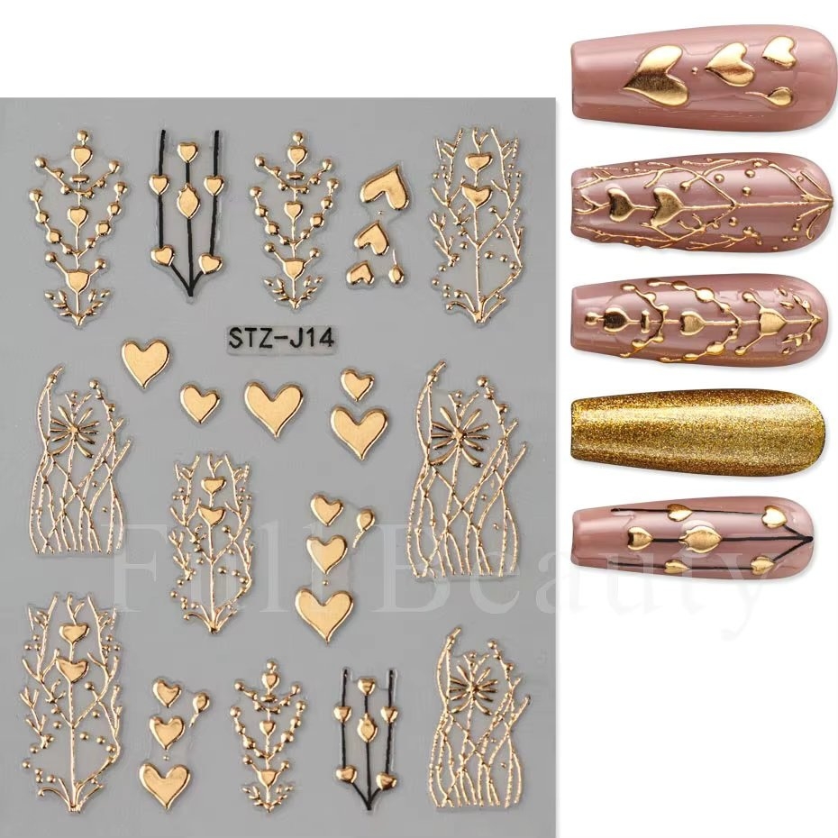 Abtibilduri Unghii 3D Marquise, Auriu