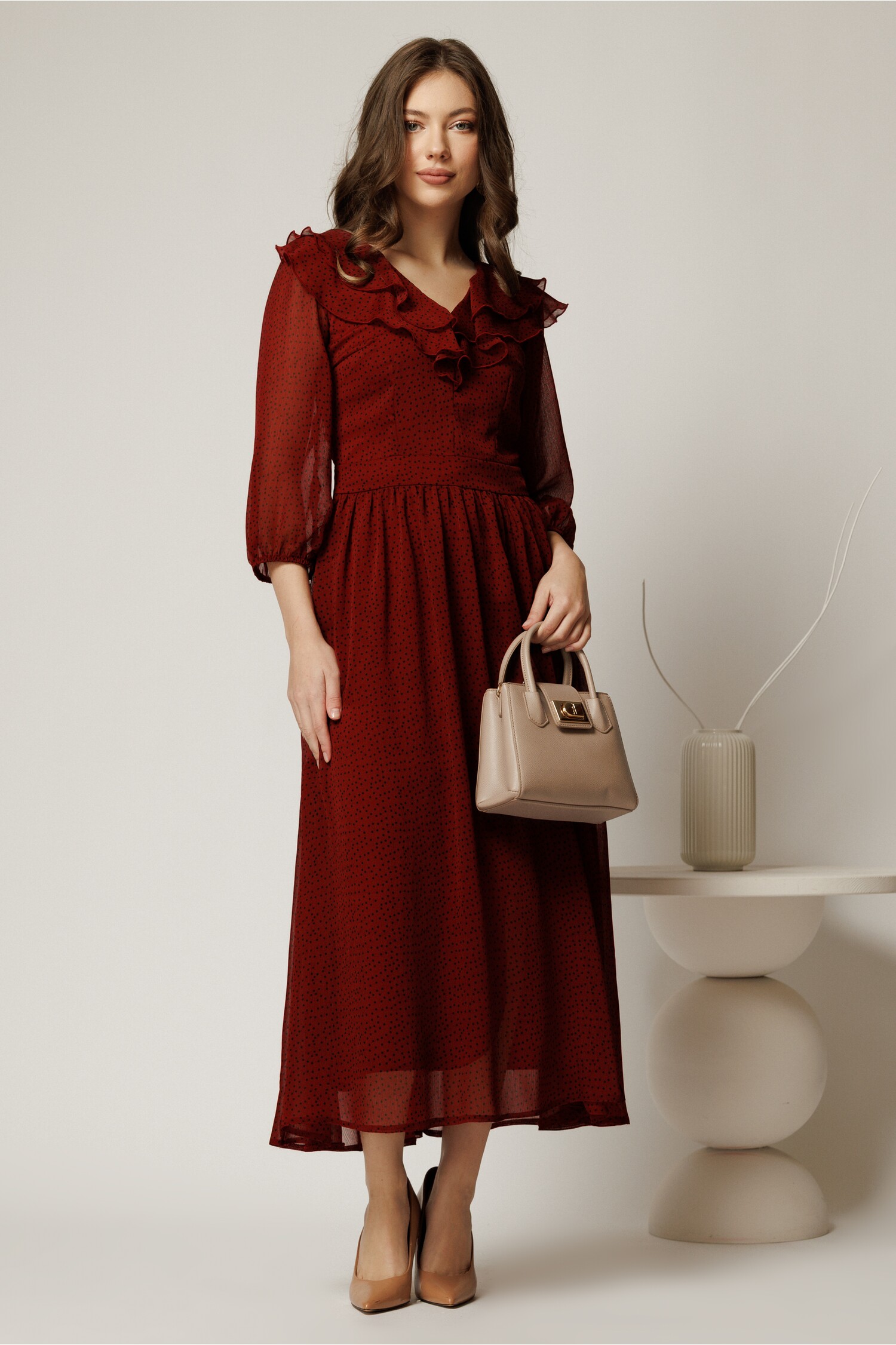 Rochie Eleganta Bordo Voal | Cununie Civilă