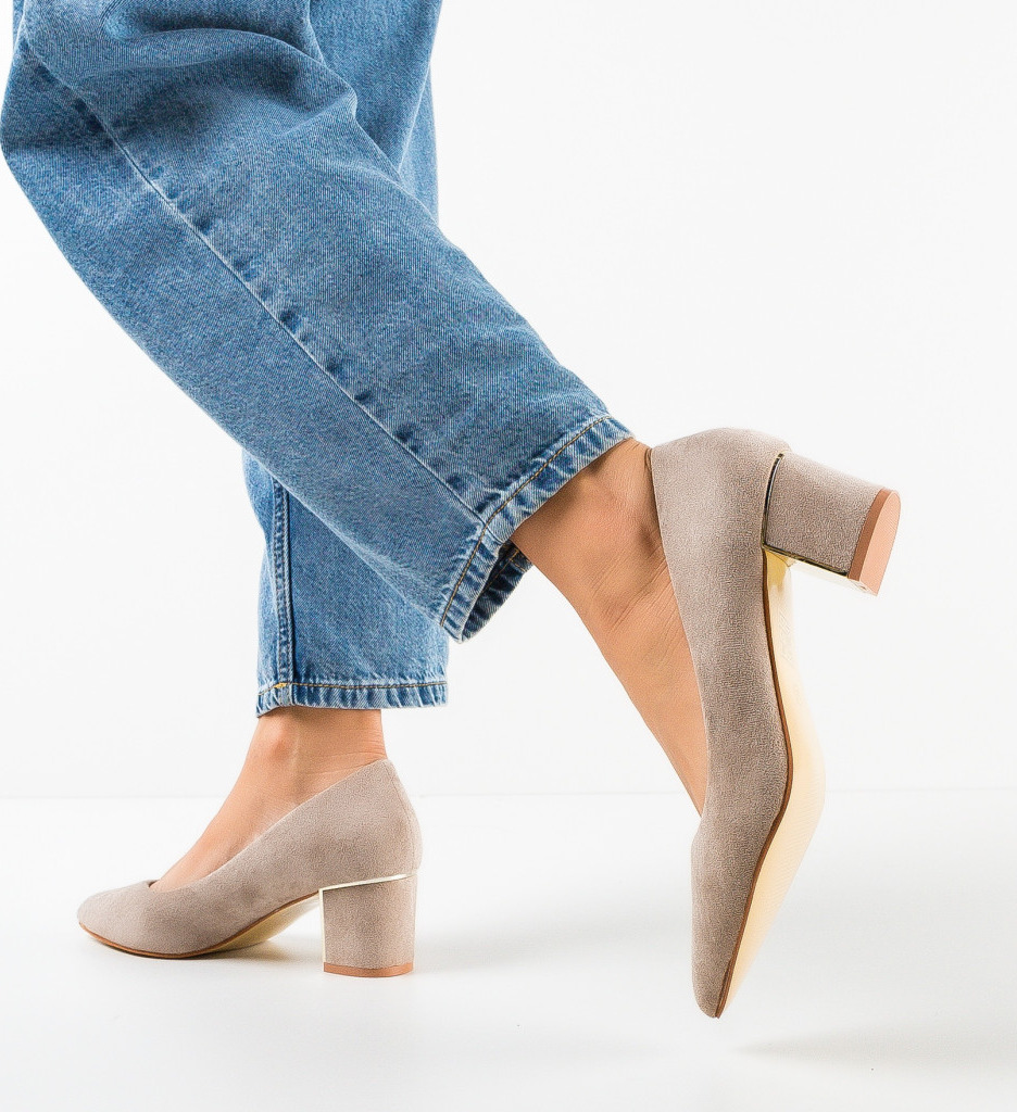 Pantofi Antoni Khaki Eleganți cu Toc