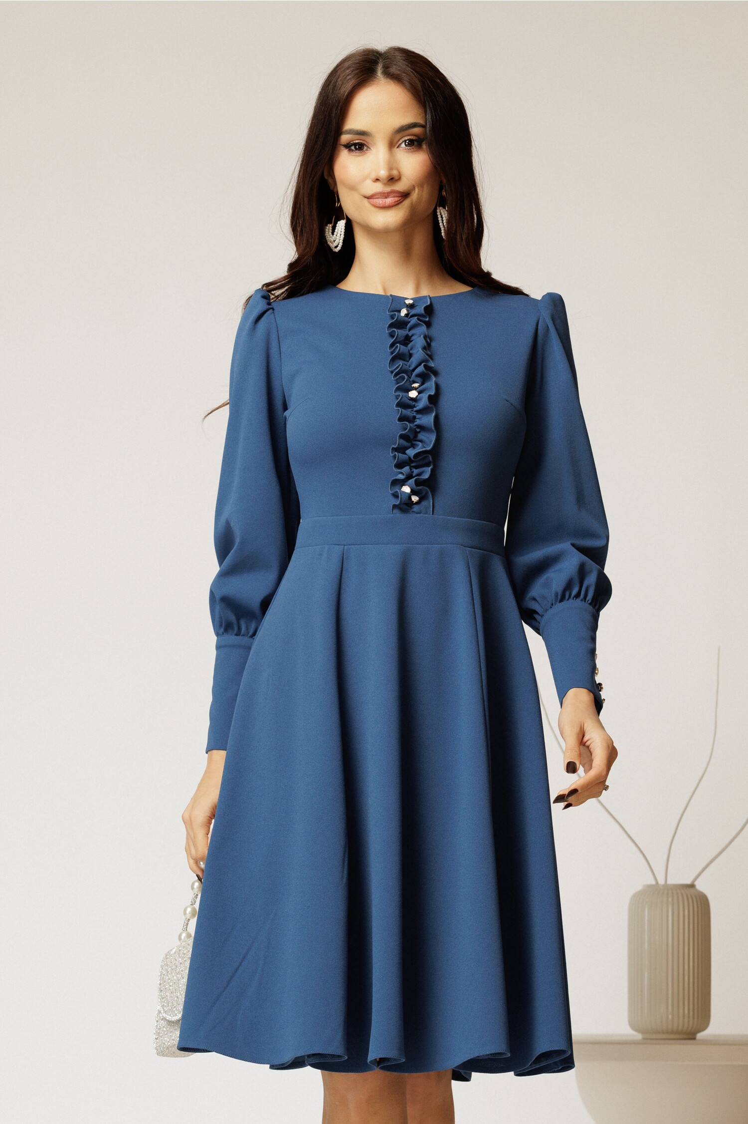 Rochie DY Fashion albastră elegantă cu volan