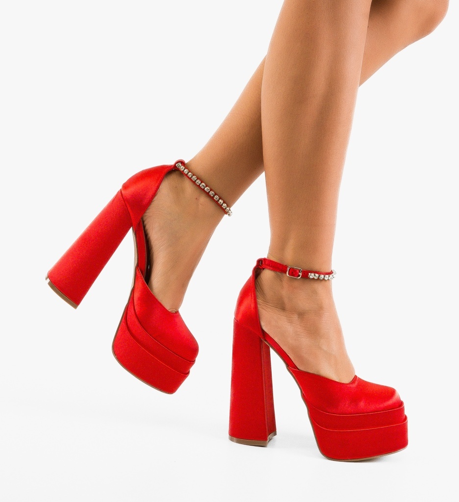 Pantofi Rosii Depurtat cu Toc Elegant