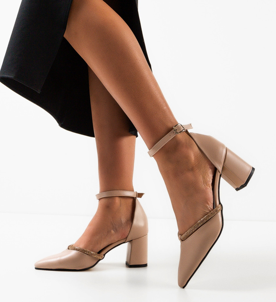 Pantofi Dama Nude cu Toc Elegant - imagine 3