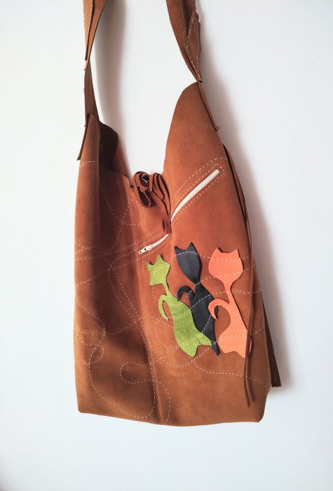 Geanta Piele Camel Pisicute Shopika