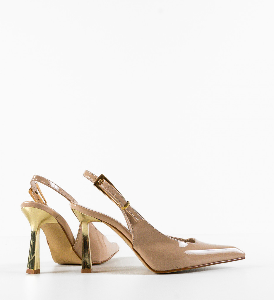Pantofi dama Dortine Bej cu toc elegant - imagine 2