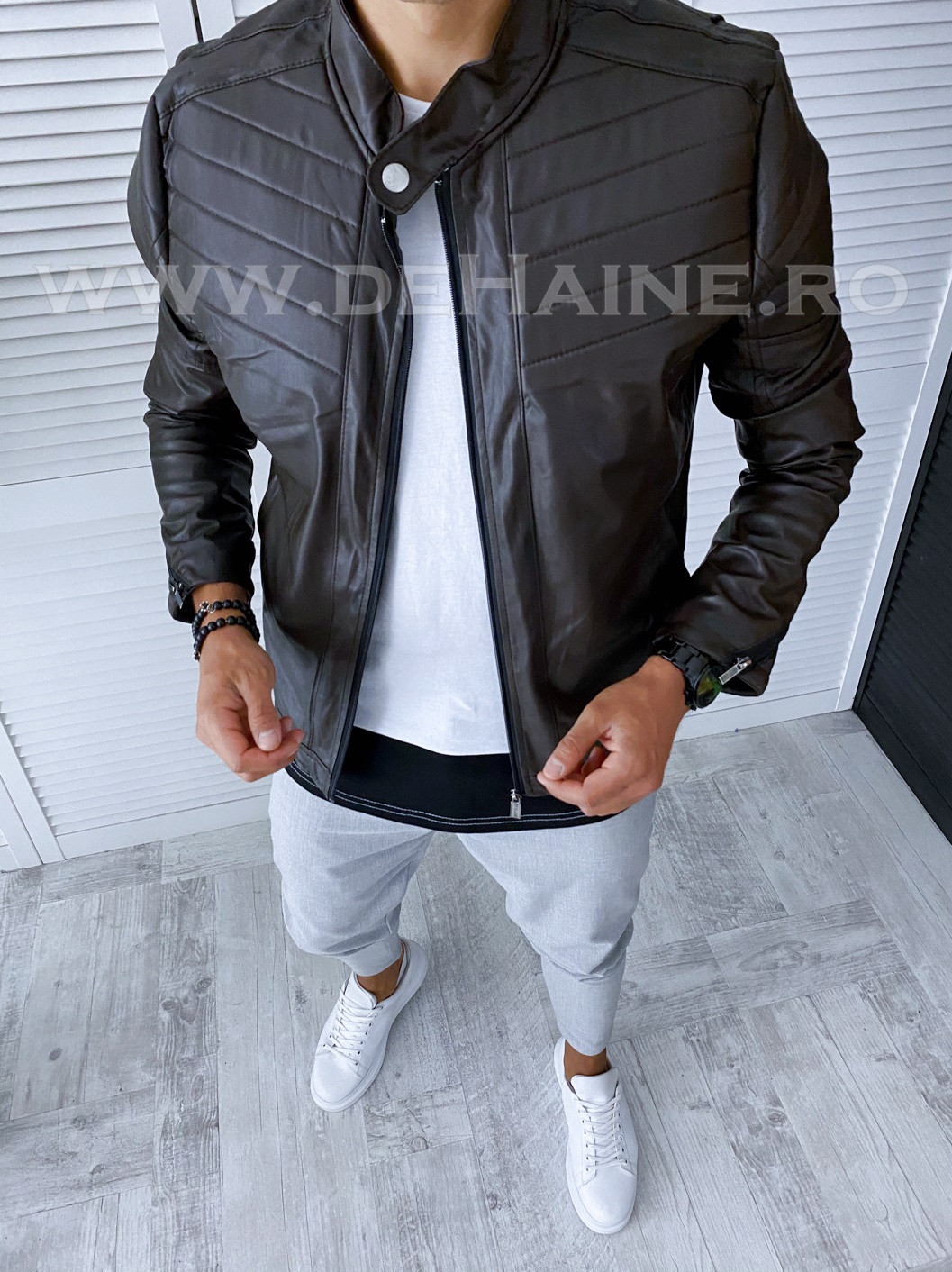 Geaca Barbati Slim Fit Piele Ecologica