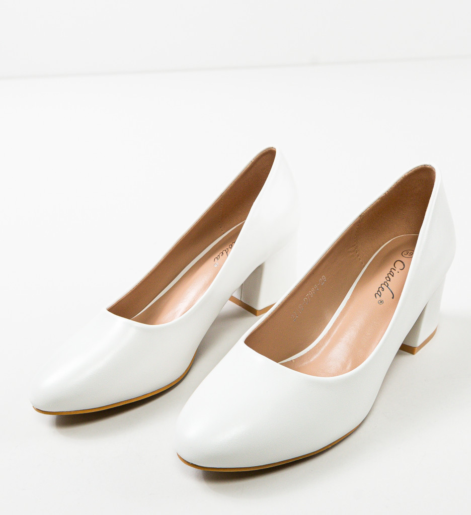 Pantofi Dama Cobb Albi cu Toc Eleganți - imagine 4