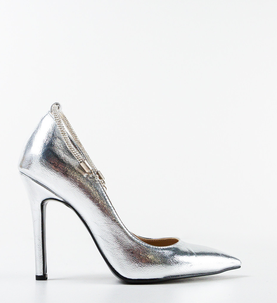 Pantofi Alesya Argintii cu Toc Eleganți - imagine 5