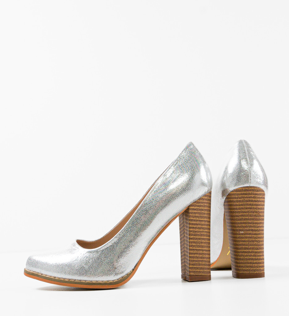 Pantofi Sulfo Argintii Eleganți cu Toc - imagine 9
