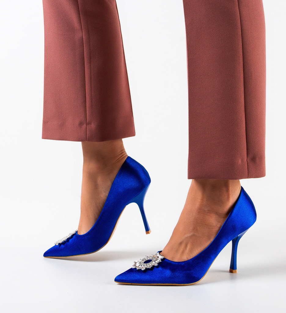 Pantofi Amayah Albastri cu Toc Eleganți - imagine 3