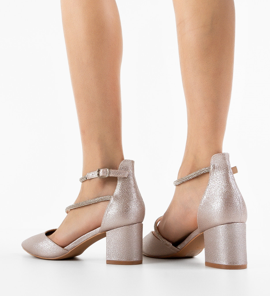 Pantofi Dama Charis Aurii cu Toc Eleganți - imagine 2