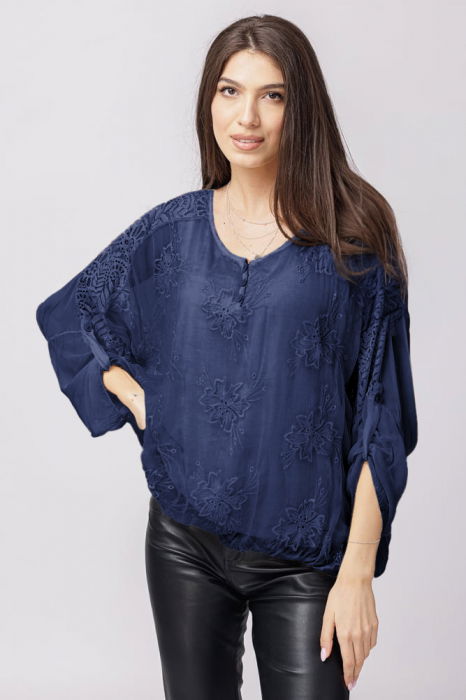 Bluza Shopika Mătase & Dantelă Bleumarin