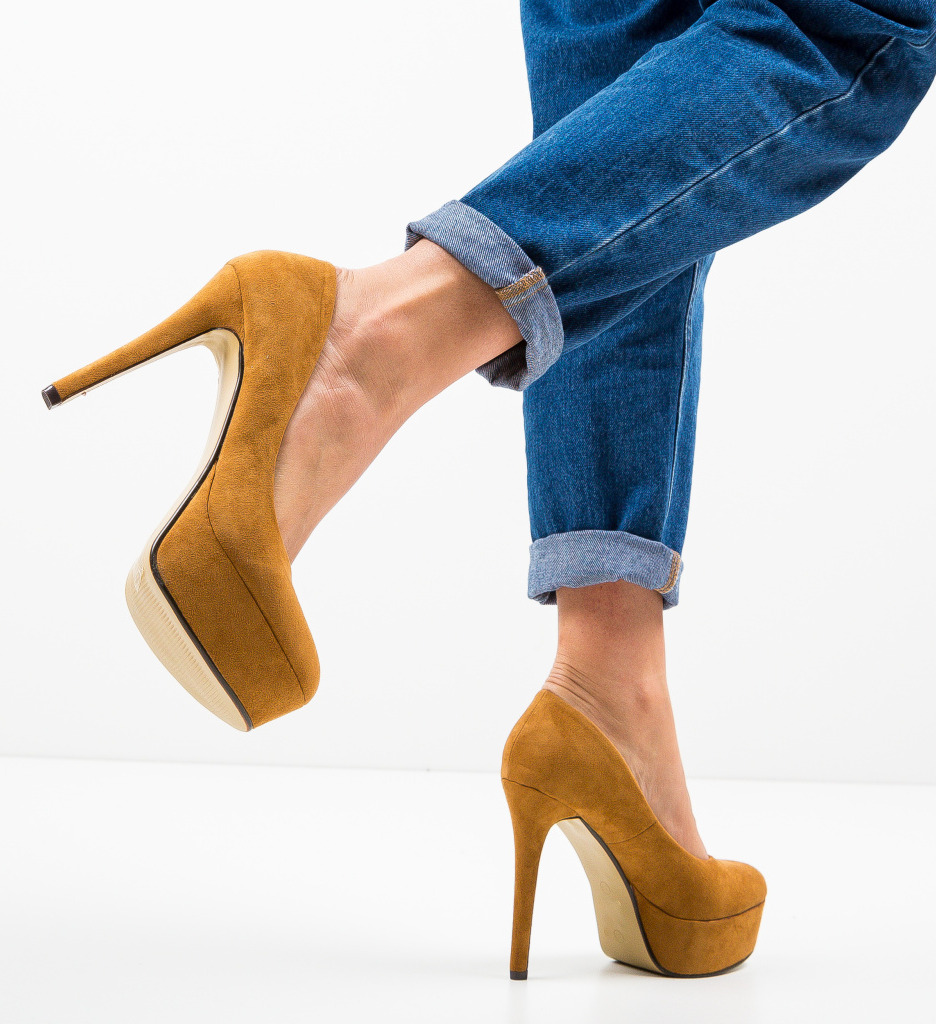 Pantofi Pitt Camel Eleganți cu Toc - imagine 3