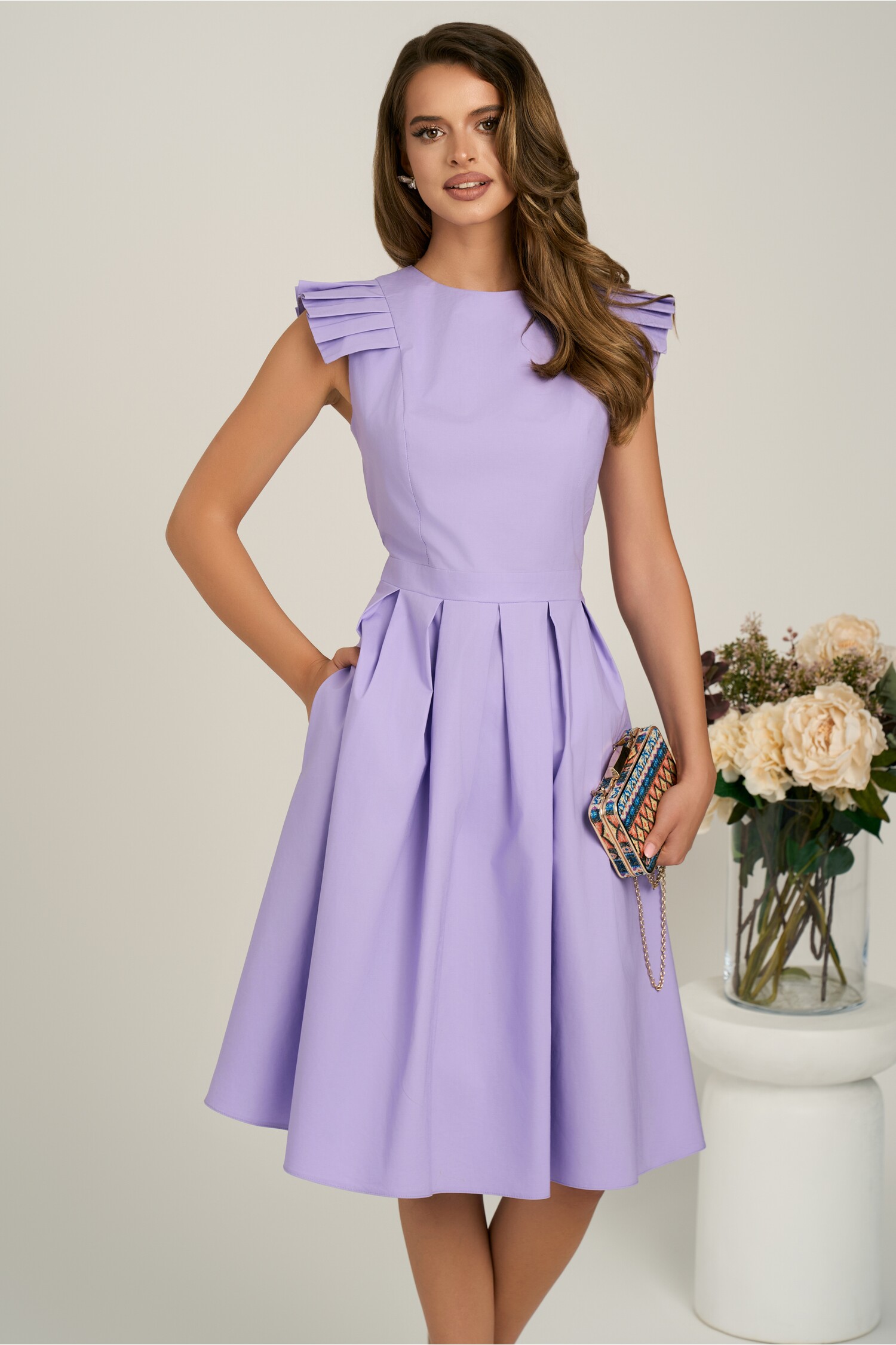 Rochie DY Fashion Lila Midi Clos cu Buzunare