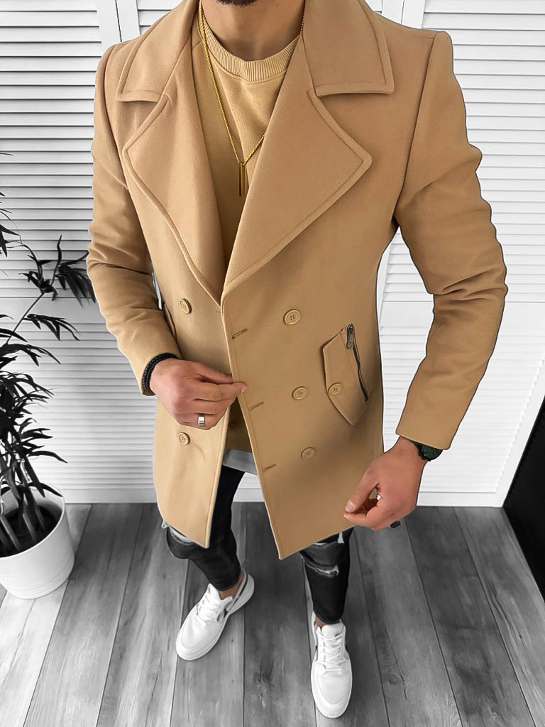 Palton Barbati Crem Slim Fit | Eleganță Office