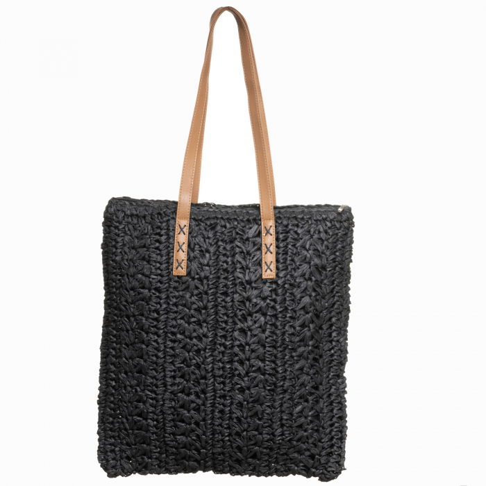 Geanta Shopika Impletita Piele Ecologica Negru - imagine 1