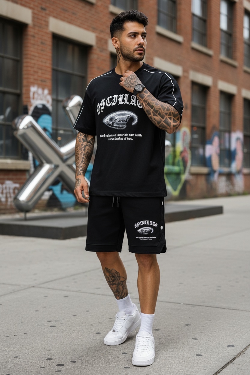 Compleu Vara Bumbac Tricou + Pantaloni Negru
