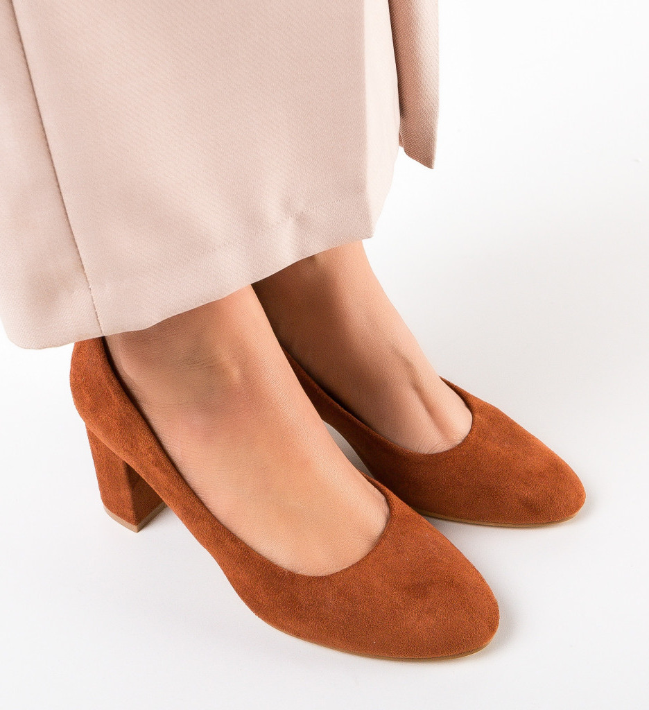Pantofi dama Kyla Camel cu toc elegant - imagine 3