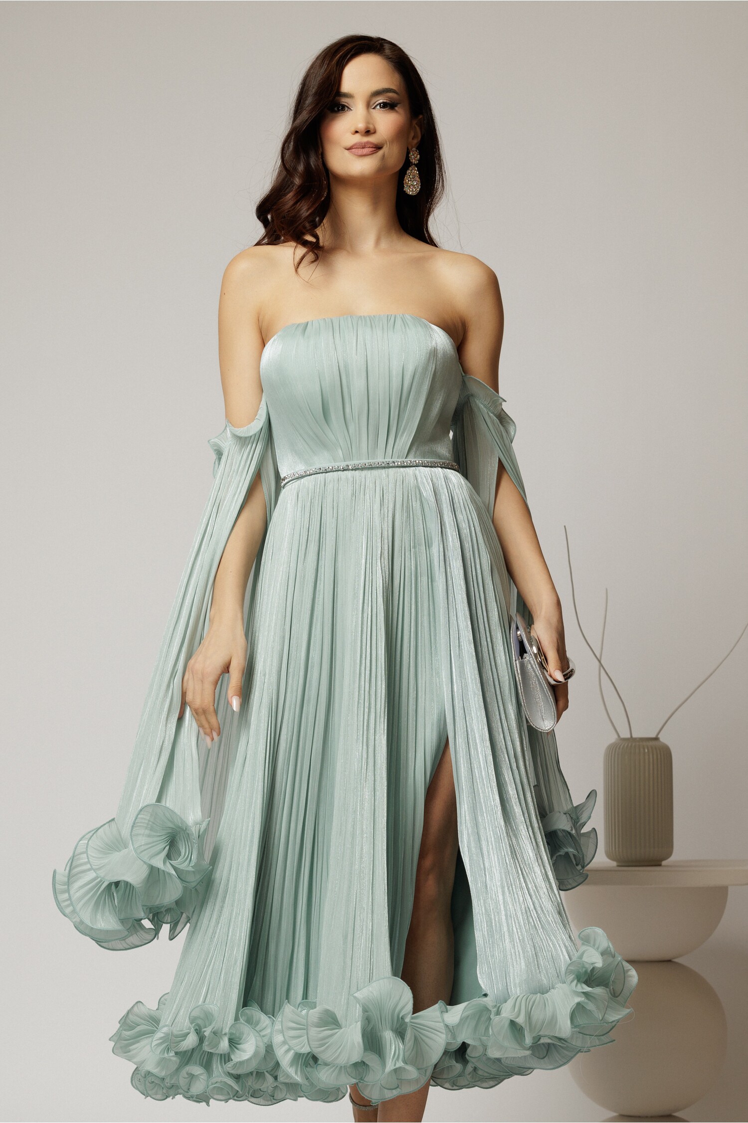 Rochie Verde Mint Corset cu Maneci Detasabile