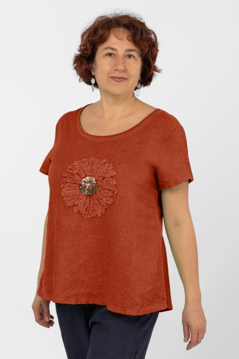 Bluza In Caramizie Shopika cu Paiete si Floare