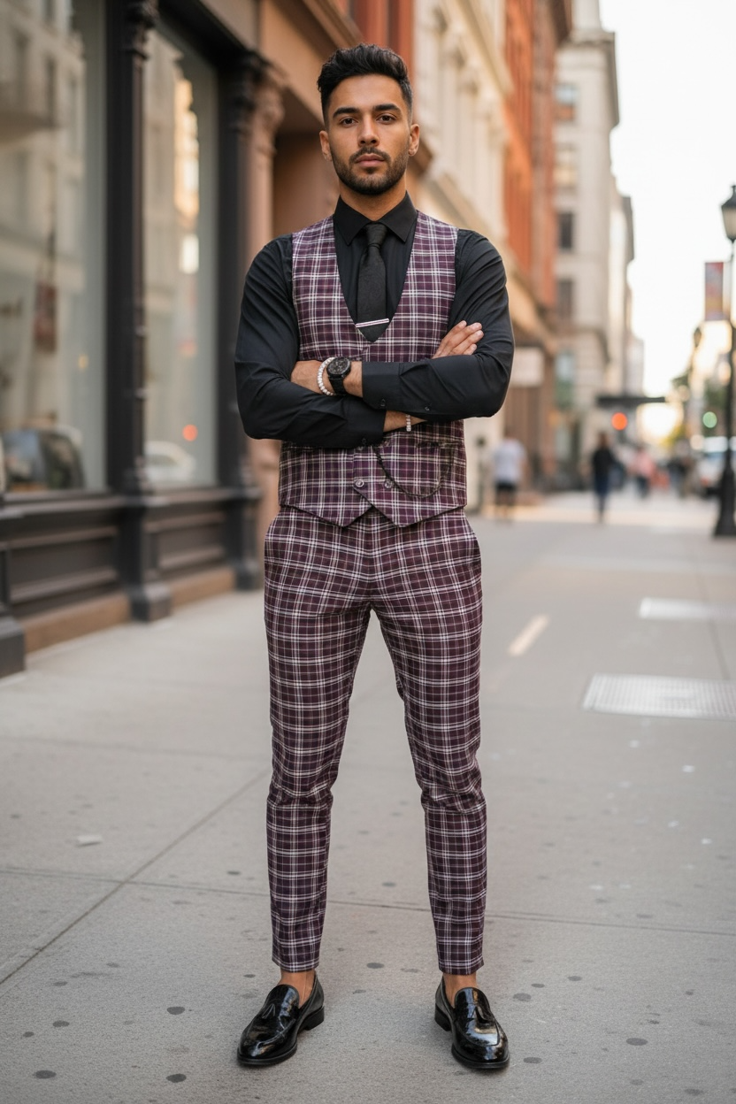 Compleu Barbati Elegant Vesta + Pantaloni cu Accesorii - imagine 2