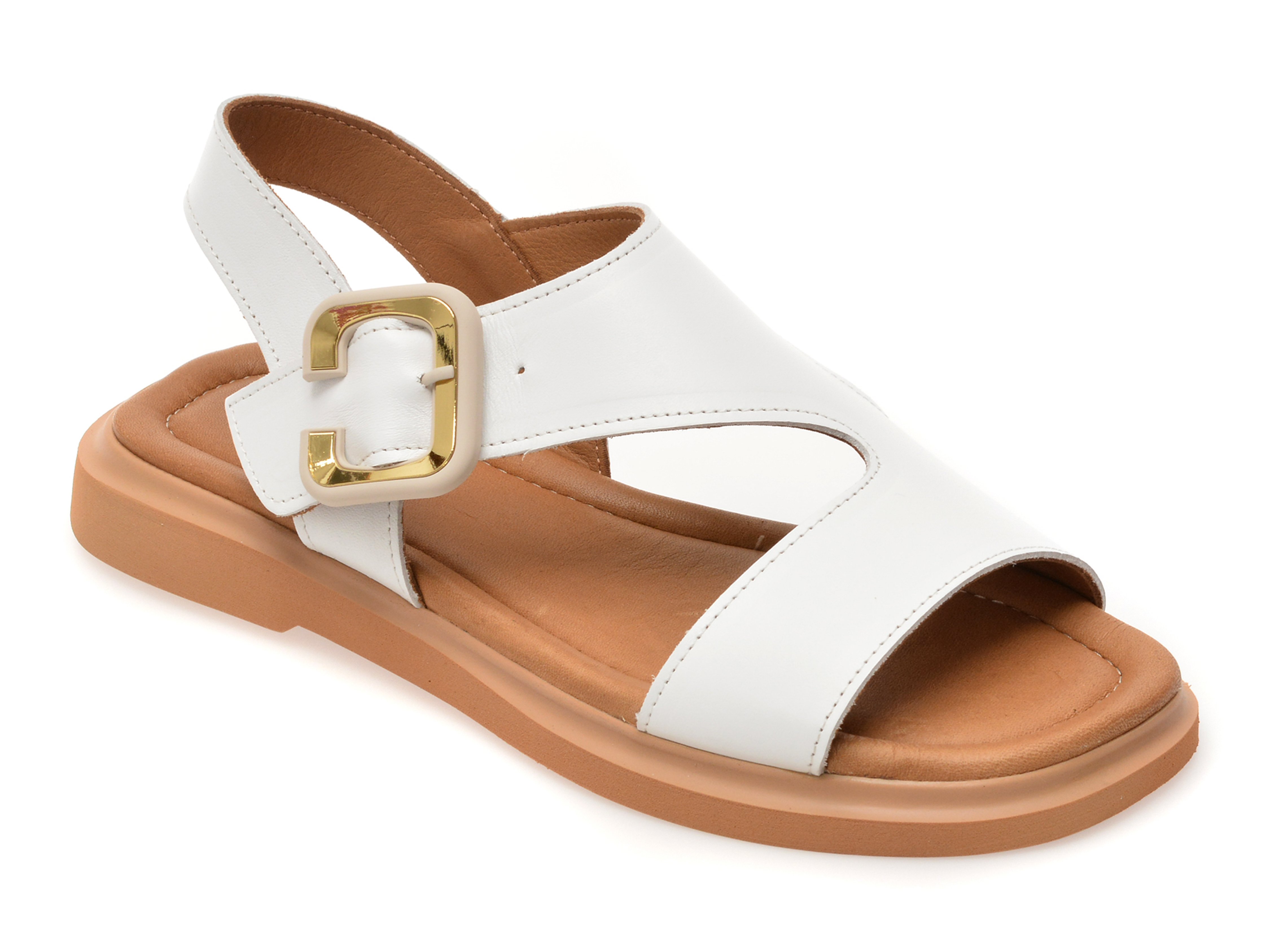 Sandale GOLD DEER albe din piele naturală