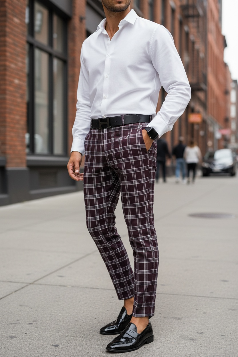 Pantaloni Barbati Eleganti Grena in Carouri - imagine 2