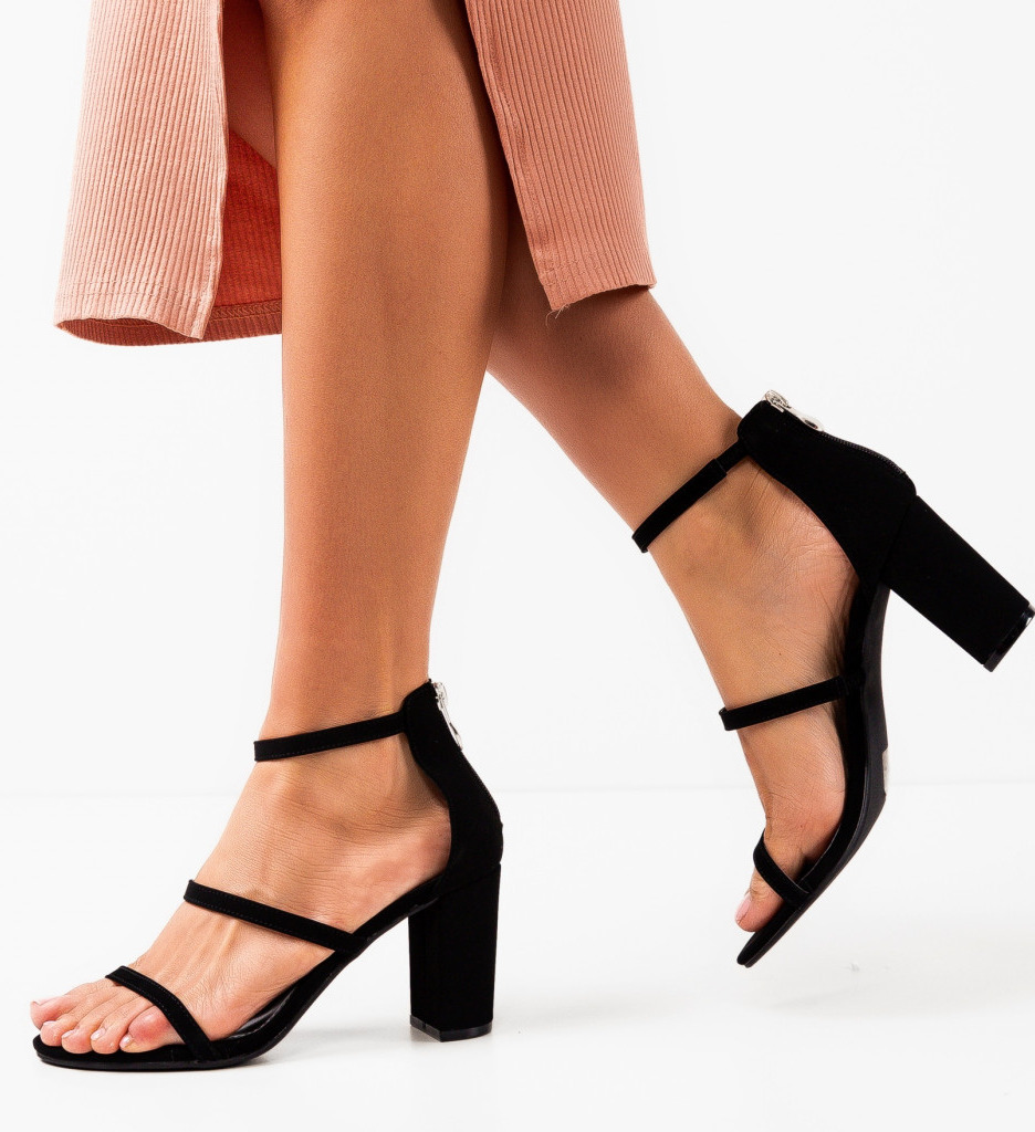 Sandale cu toc Hazel Negre – Eleganță și Stil