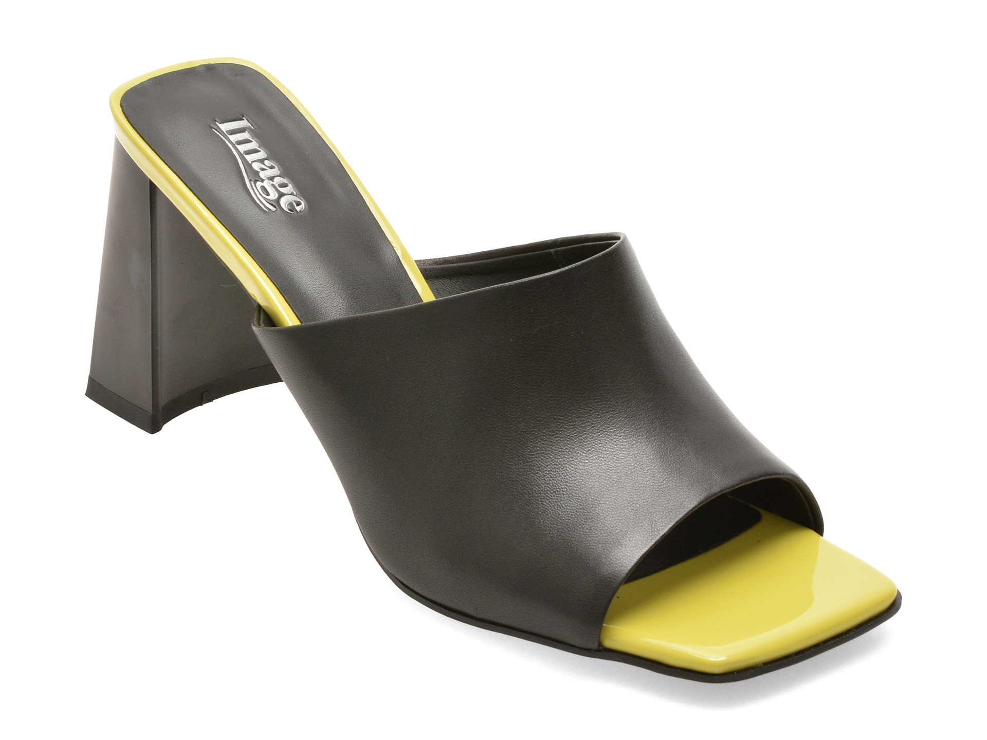 Papuci IMAGE negri din piele naturală