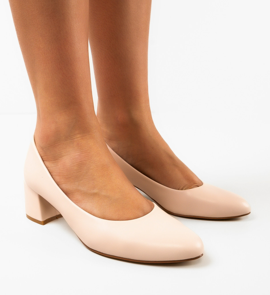 Pantofi Bubay Bej Eleganți cu Toc - imagine 3