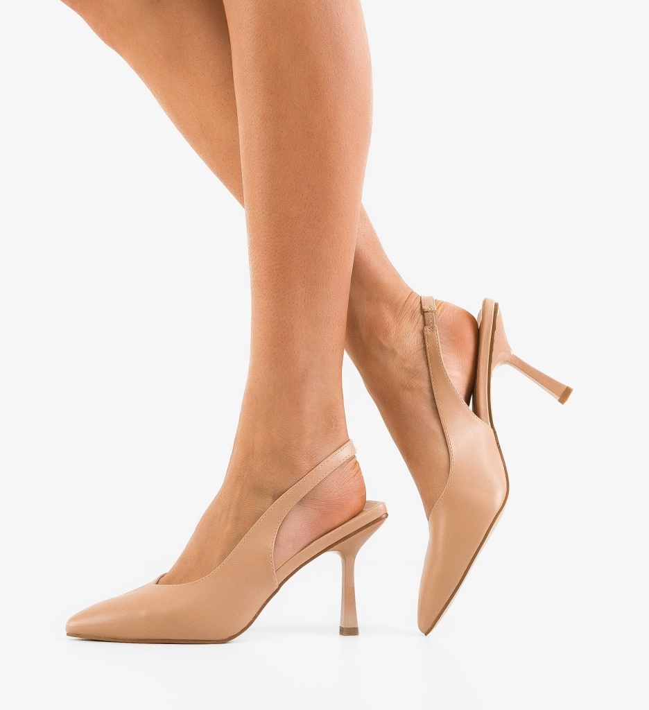 Pantofi dama Nude eleganți cu toc confortabil - imagine 2