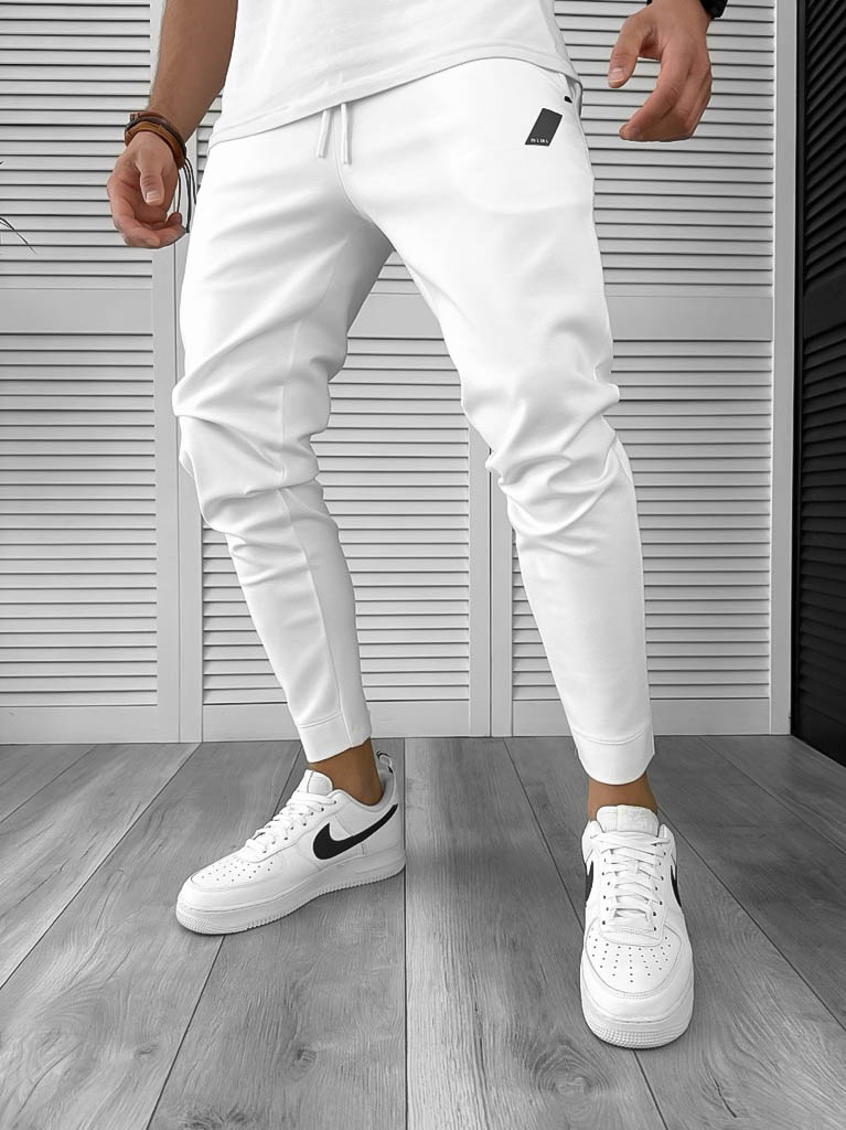 Pantaloni Trening Albi Conici - Stil și Confort