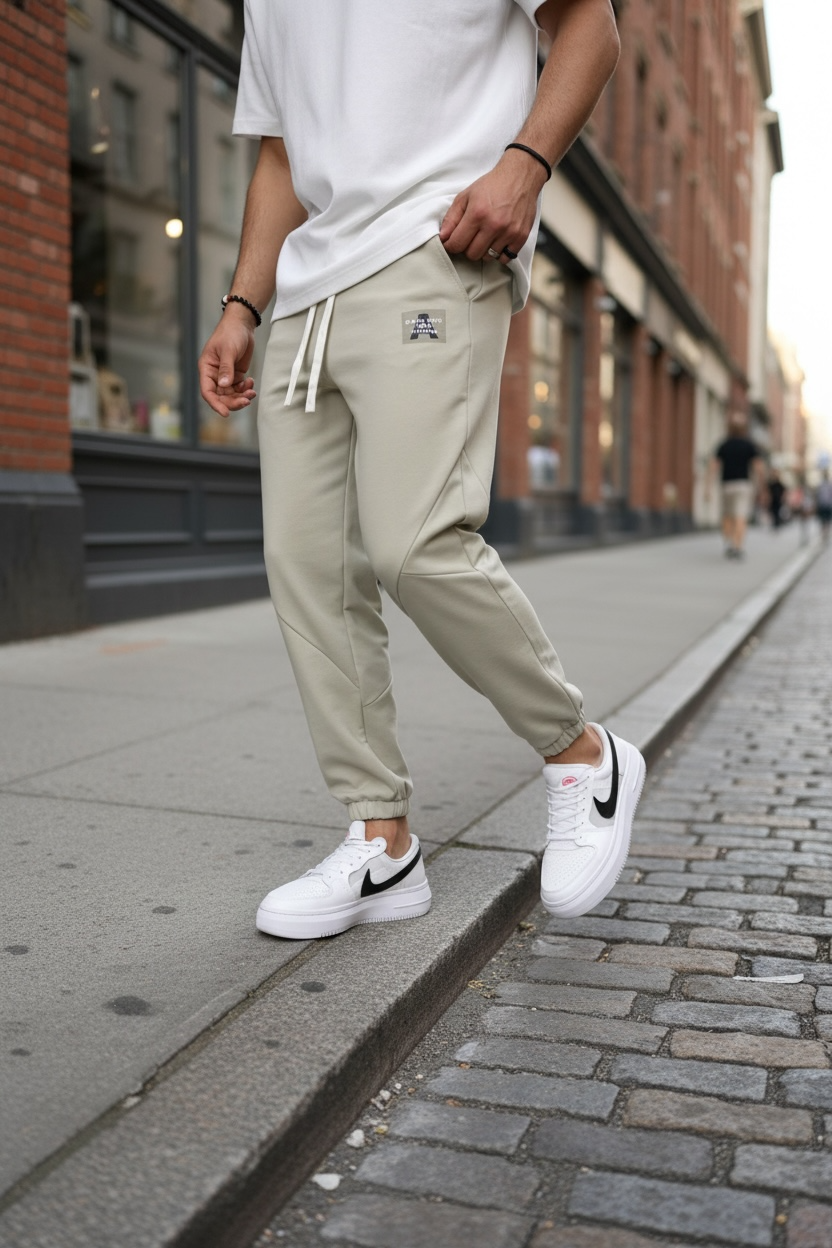 Pantaloni Trening Conici Crem - Confort și Stil