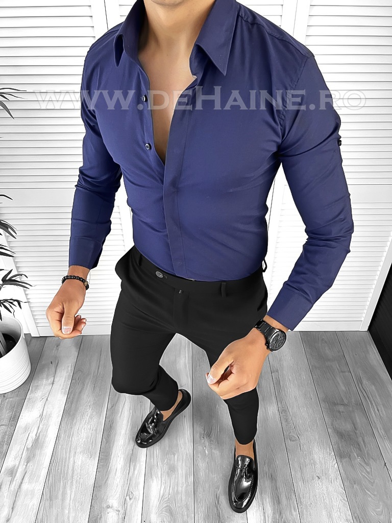 Cămăși Bărbați Slim Fit Bleumarin Stil Modern