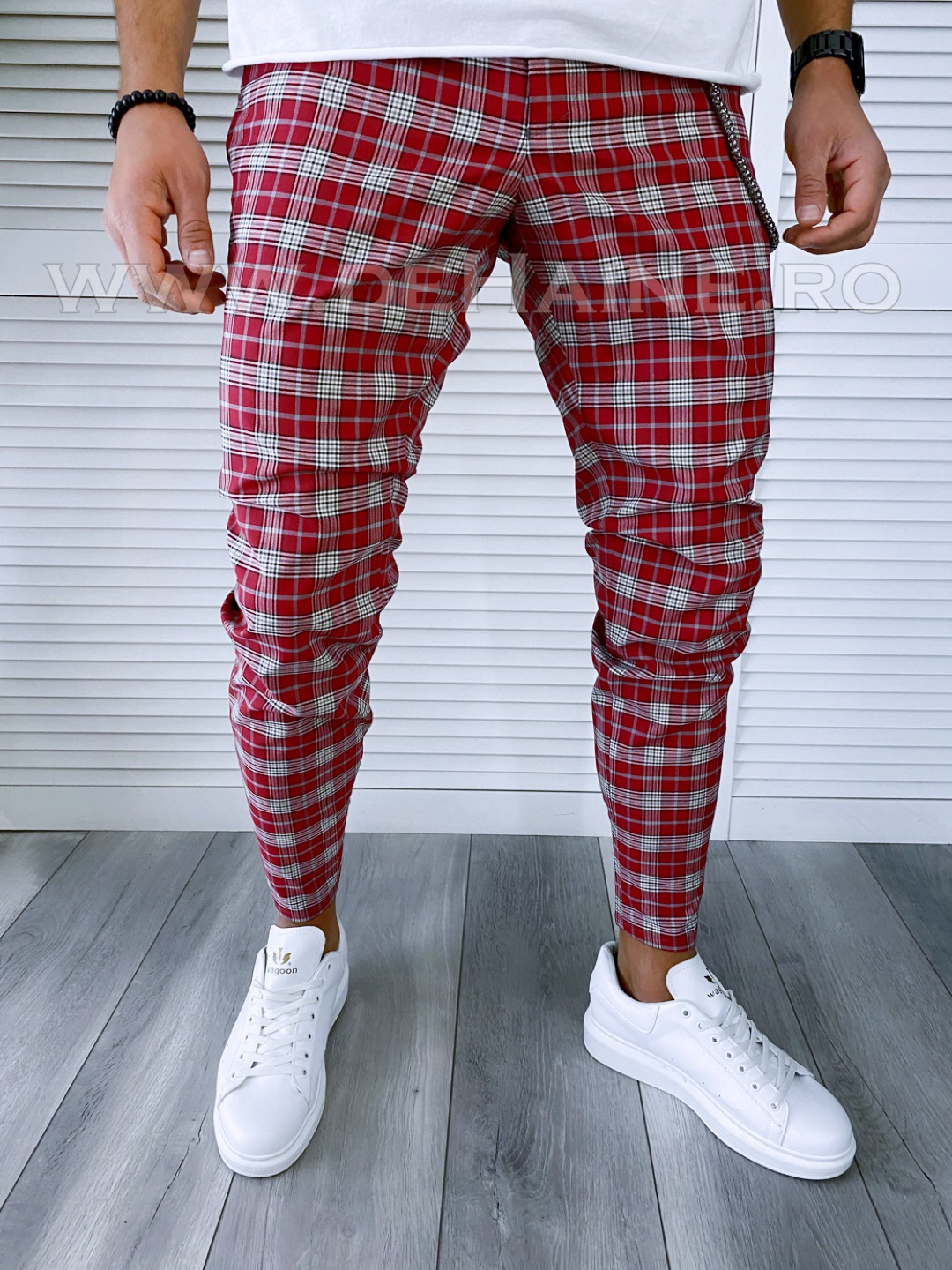 Pantaloni Barbati Casual în Carouri din Bumbac