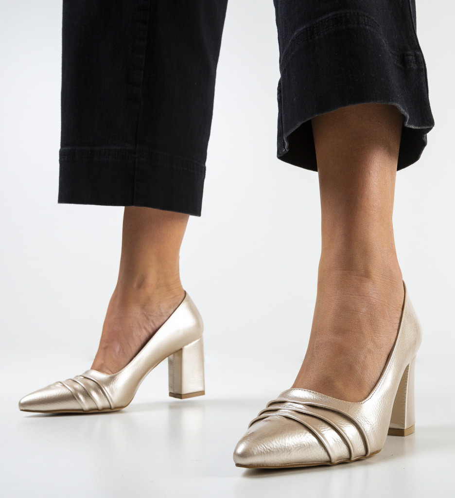 Pantofi Ierta Aurii Eleganți cu Toc - imagine 3