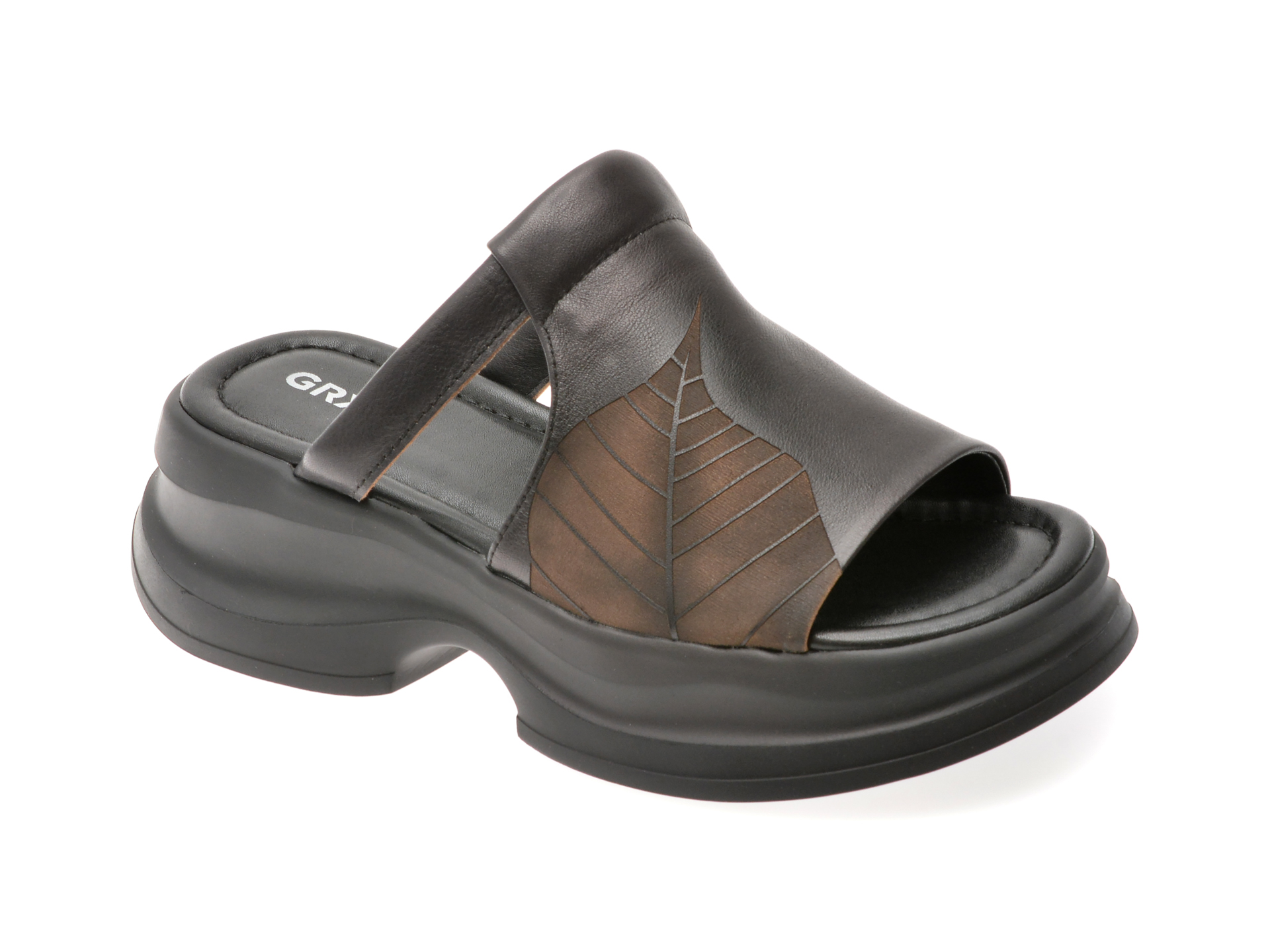 Papuci GRYXX negri din piele naturală